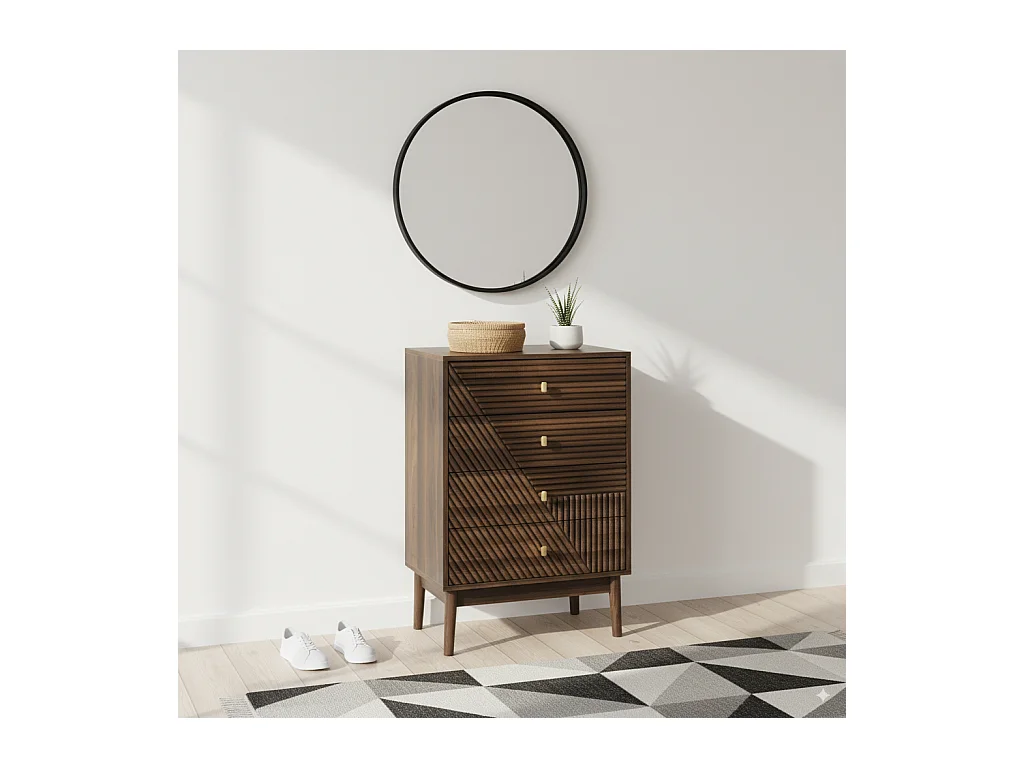 URBAN MEUBLE Commode style rétro 4 tiroirs avec design géométrique