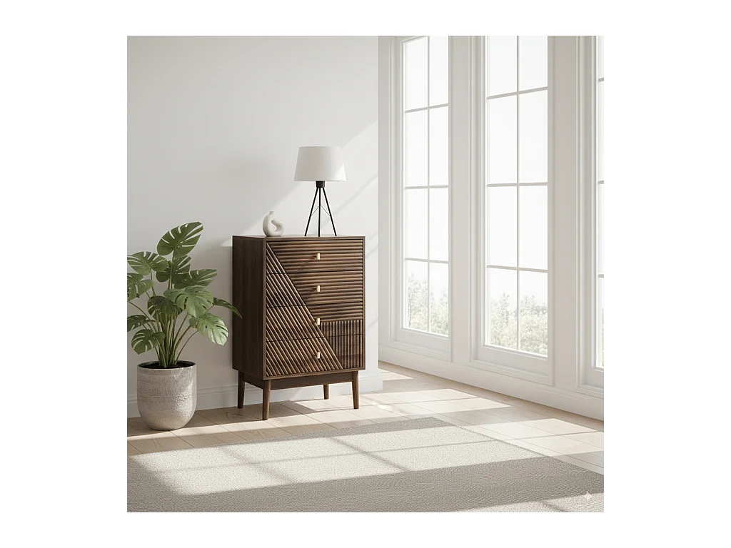 URBAN MEUBLE Commode style rétro 4 tiroirs avec design géométrique