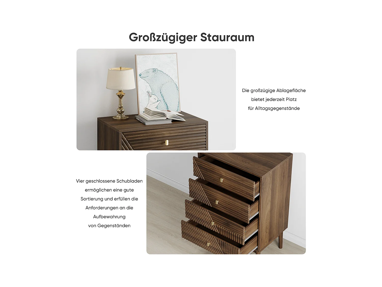 URBAN MEUBLE Commode style rétro 4 tiroirs avec design géométrique