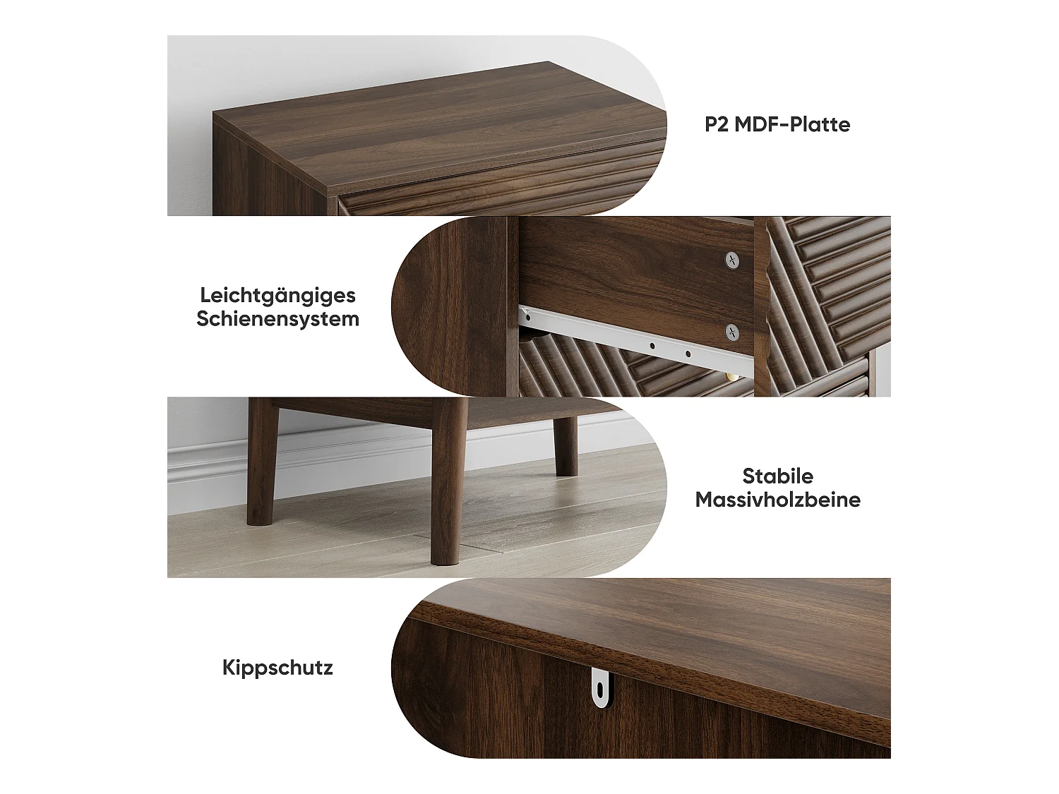 URBAN MEUBLE Commode style rétro 4 tiroirs avec design géométrique