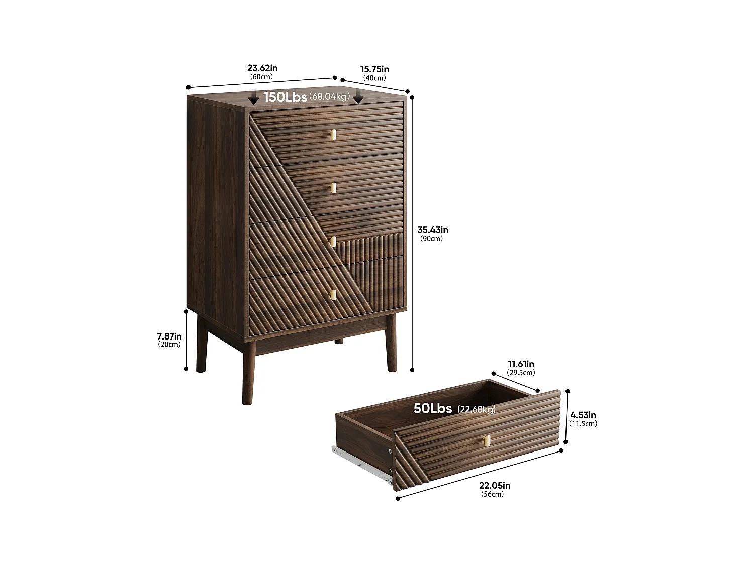 URBAN MEUBLE Commode style rétro 4 tiroirs avec design géométrique