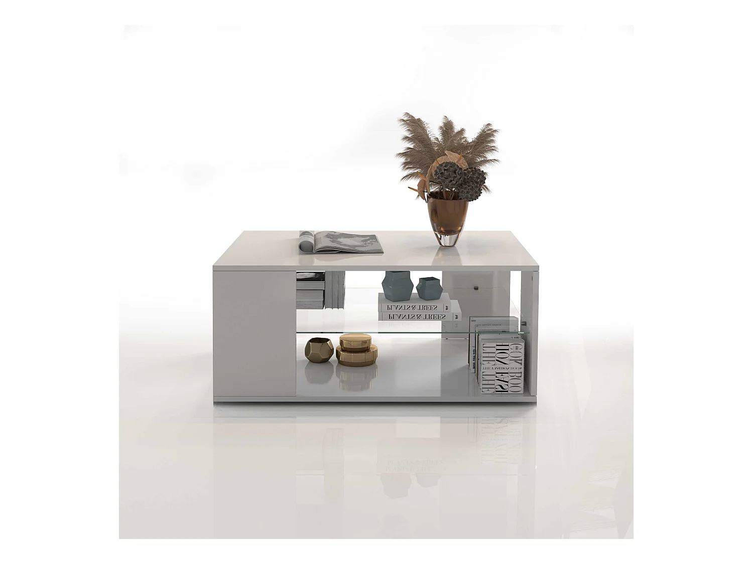 Tavolino da caffè Egypt con ripiano in vetro bianco lucido 90x60x40 cm