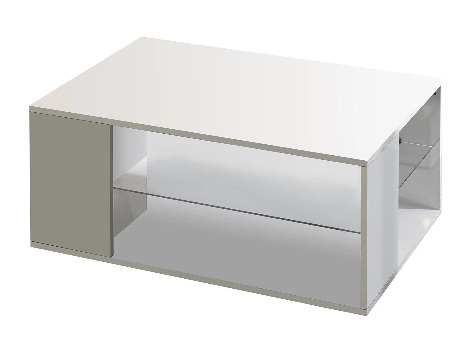 Table basse Egypt avec plateau en verre blanc brillant 90x60x40 cm