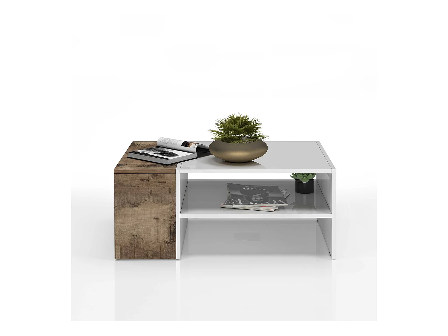 Tavolino da caffè Corona con 1 vano contenitivo bianco e acero pereira 90x60x40 cm