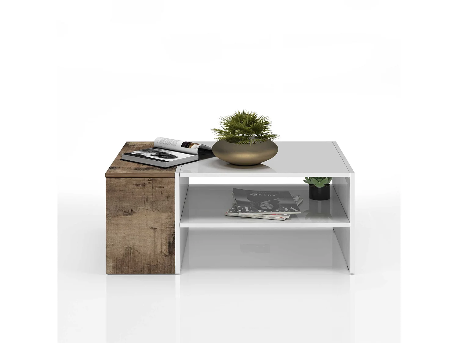 Tavolino da caffè Corona con 1 vano contenitivo bianco e acero pereira 90x60x40 cm