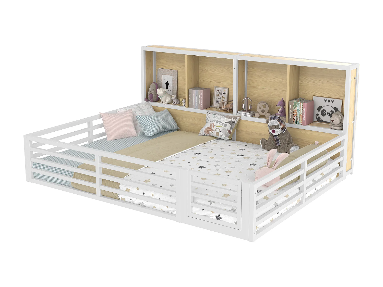 Lit coffre 140x200 cm, Daybed, plateforme, avec rangement sur les côtés, sommier (sans matelas), rambarde, métal, Blanc