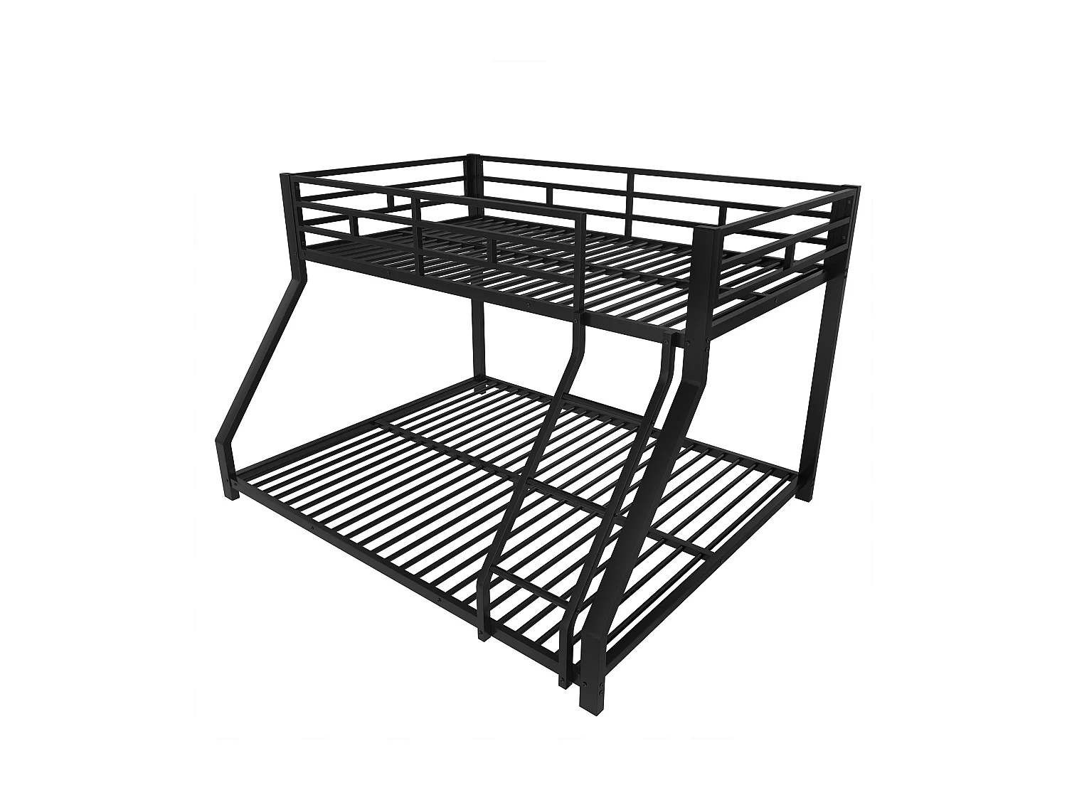 Lit superposé 90x200 et 140x200 cm, barreau et échelle, certifié EN747, sans matelas, Métal, Noir