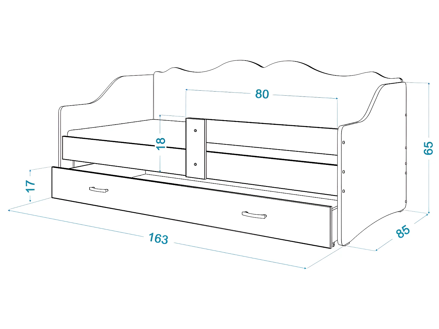 Lit Banquette Neli Cars 80x160 Blanc Livré avec sommiers, tiroir et matelas en mousse de 7cm