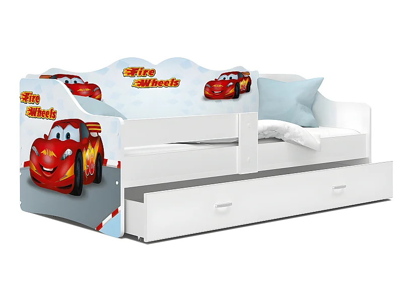 Lit Banquette Neli Cars 80x160 Blanc Livré avec sommiers, tiroir et matelas en mousse de 7cm