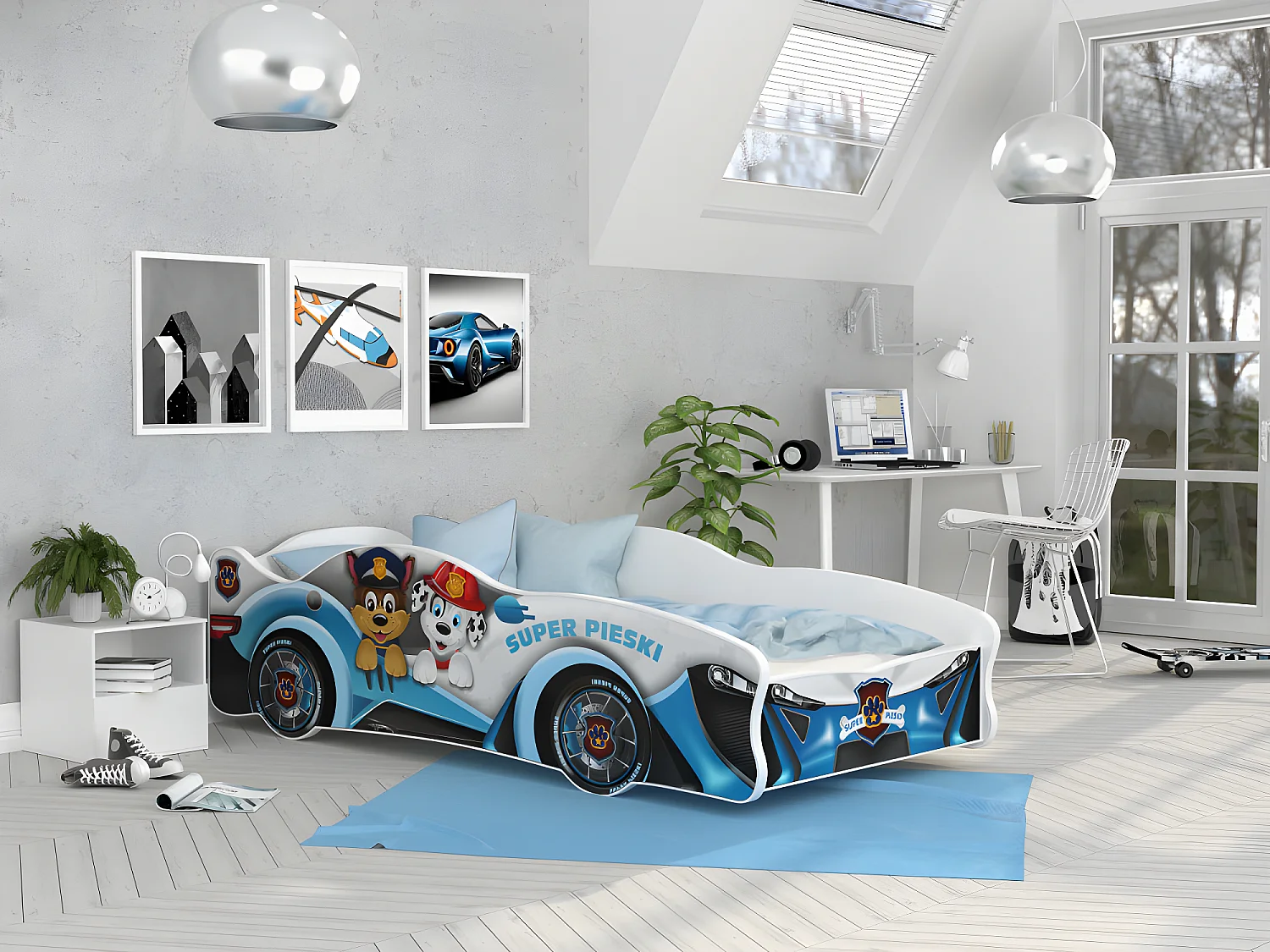 Lit Enfant Voiture 80x160 28 Pat Patrouille Thème Livré avec sommiers et matelas en mousse de 7cm