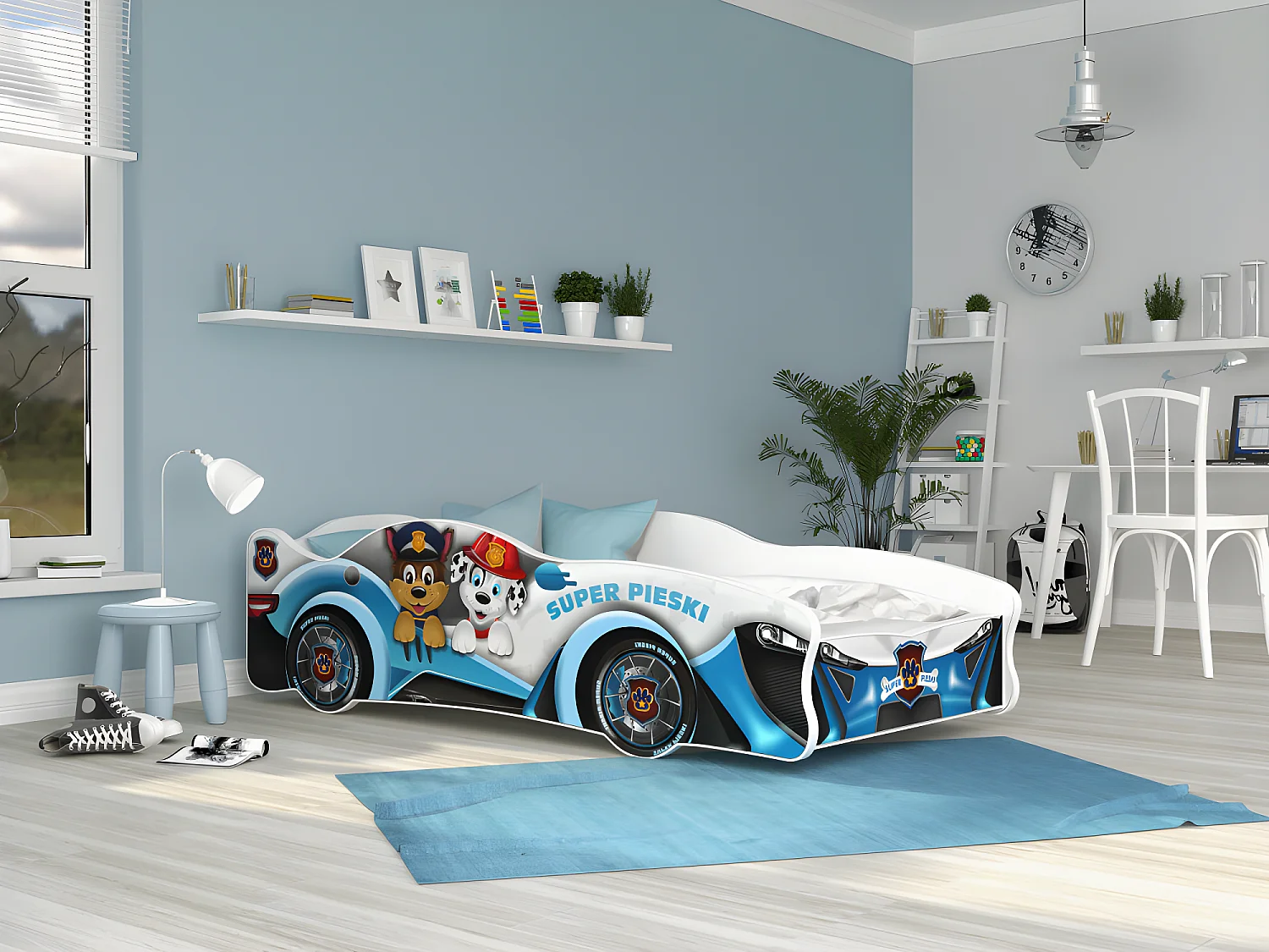 Lit Enfant Voiture 80x160 28 Pat Patrouille Thème Livré avec sommiers et matelas en mousse de 7cm