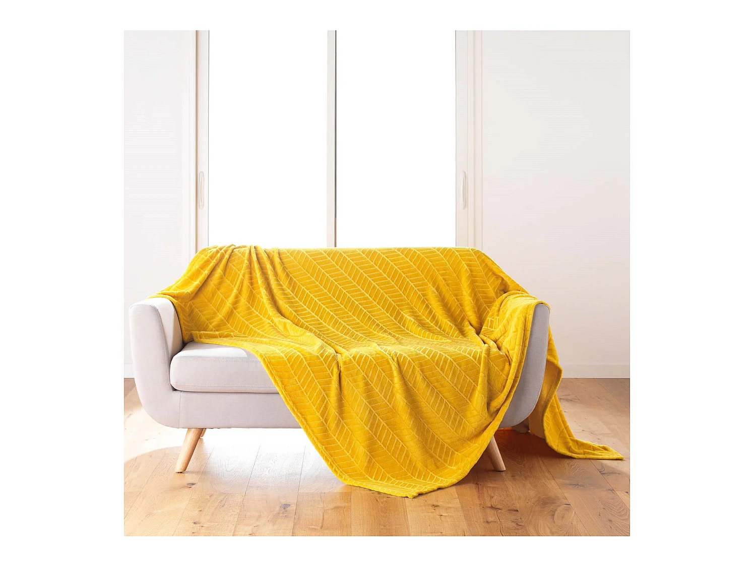 Plaid flanelle 180 x 220 cm Aryas jaune