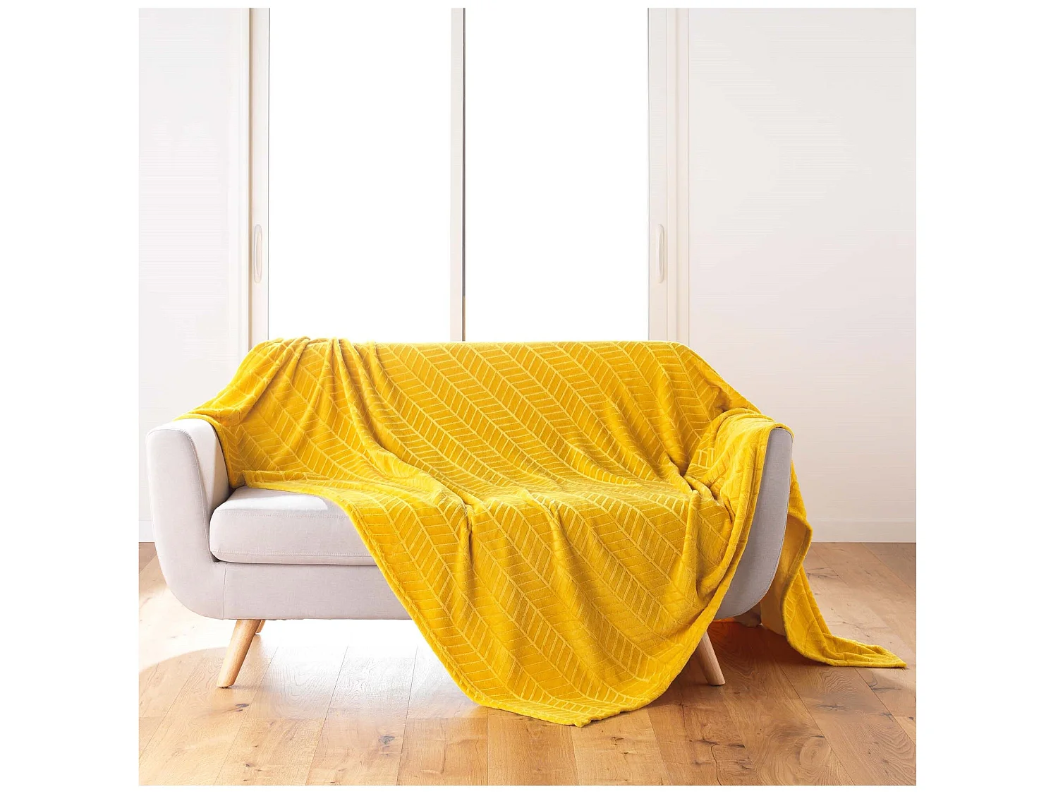 Plaid flanelle 180 x 220 cm Aryas jaune