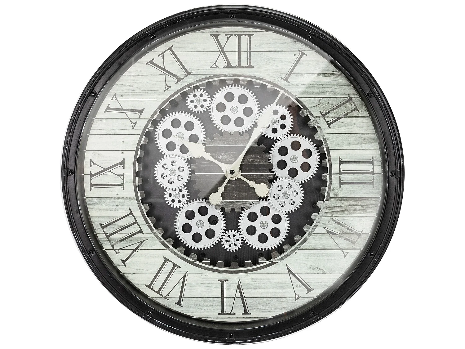 Horloge murale analogique design industriel MDF bois noir rond Ø48 cm ECD Germany
