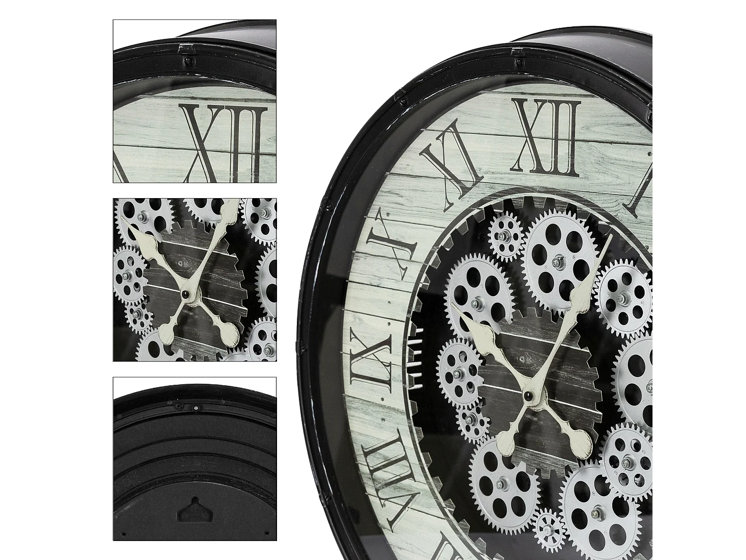 Horloge murale analogique design industriel MDF bois noir rond Ø48 cm ECD Germany