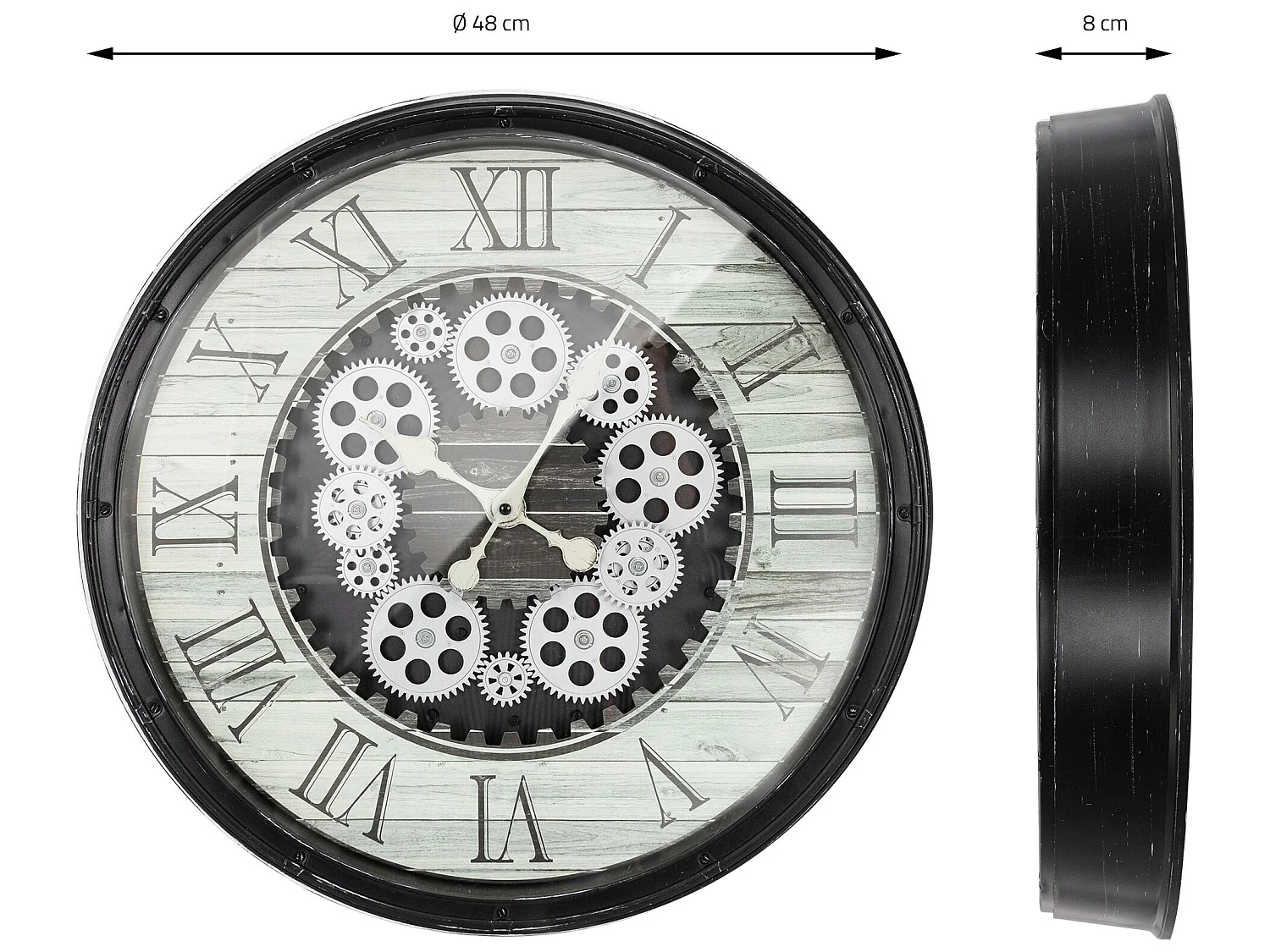 Horloge murale analogique design industriel MDF bois noir rond Ø48 cm ECD Germany