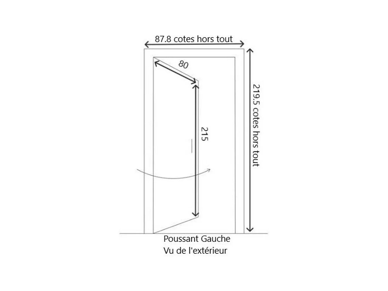 Porte d'entree Bois vitree, Alicia, gris RAL7016, H,215xl,80  p,gauche Cote Tableau