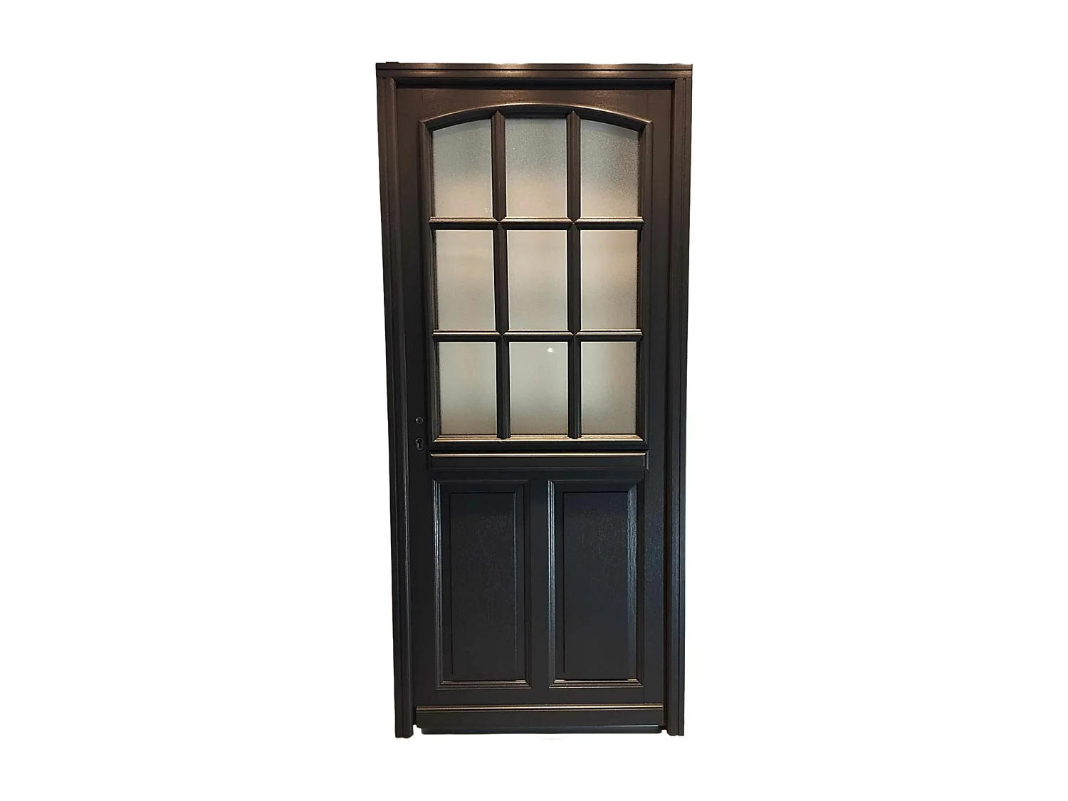 Porte D'entrée Bois Vitrée Alicia Gris Anthr., H.215xl.80 Cm Côte Tableau, P.droit Gd Menuiseries