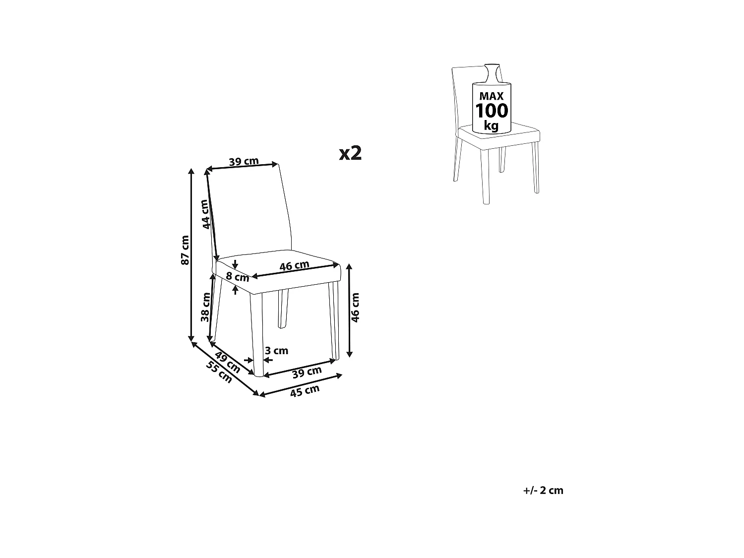 Set van 2 eetkamerstoelen PHOLA Grijs
