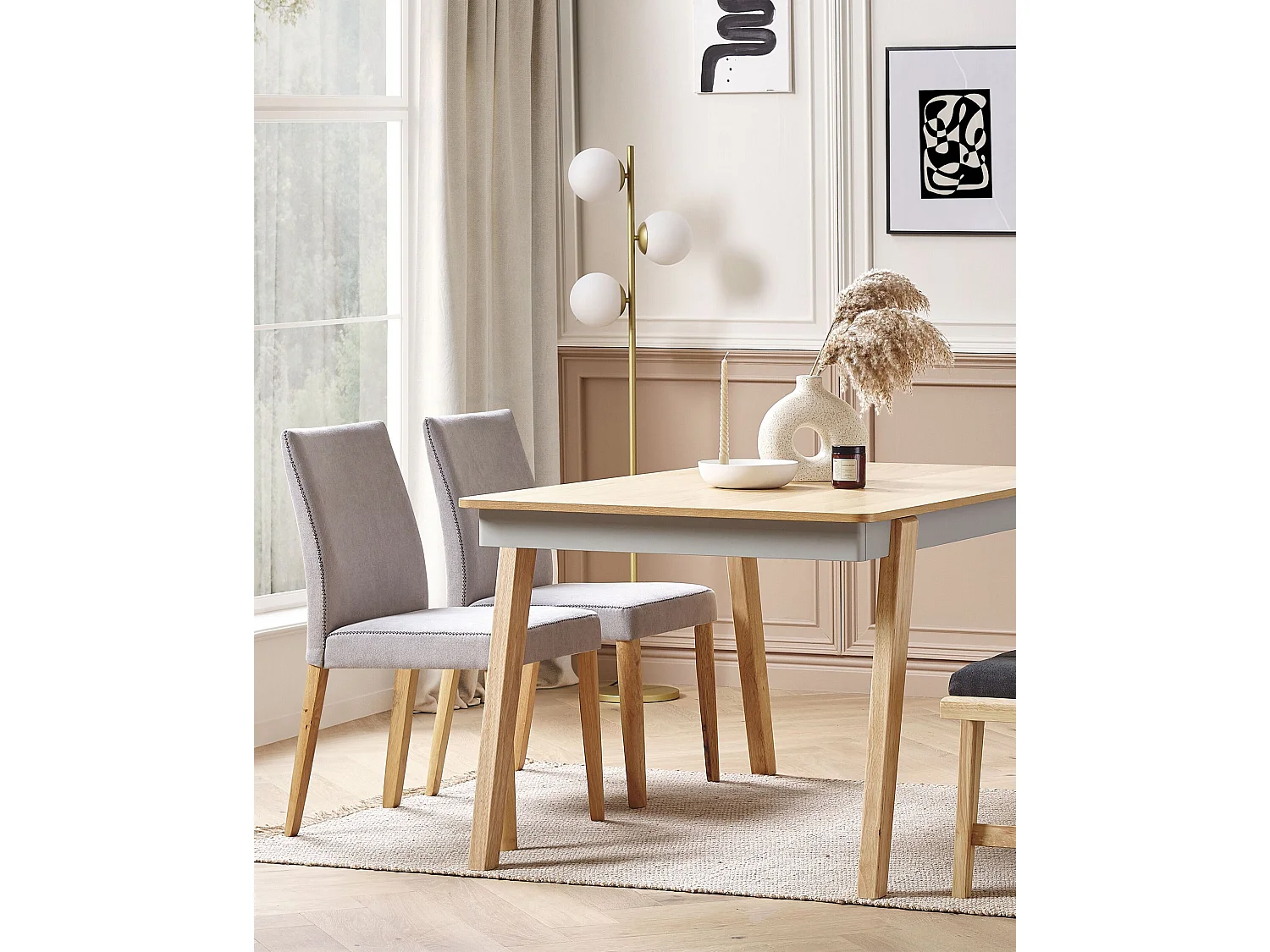 Lot de 2 chaises de salle à manger PHOLA Tissu Gris