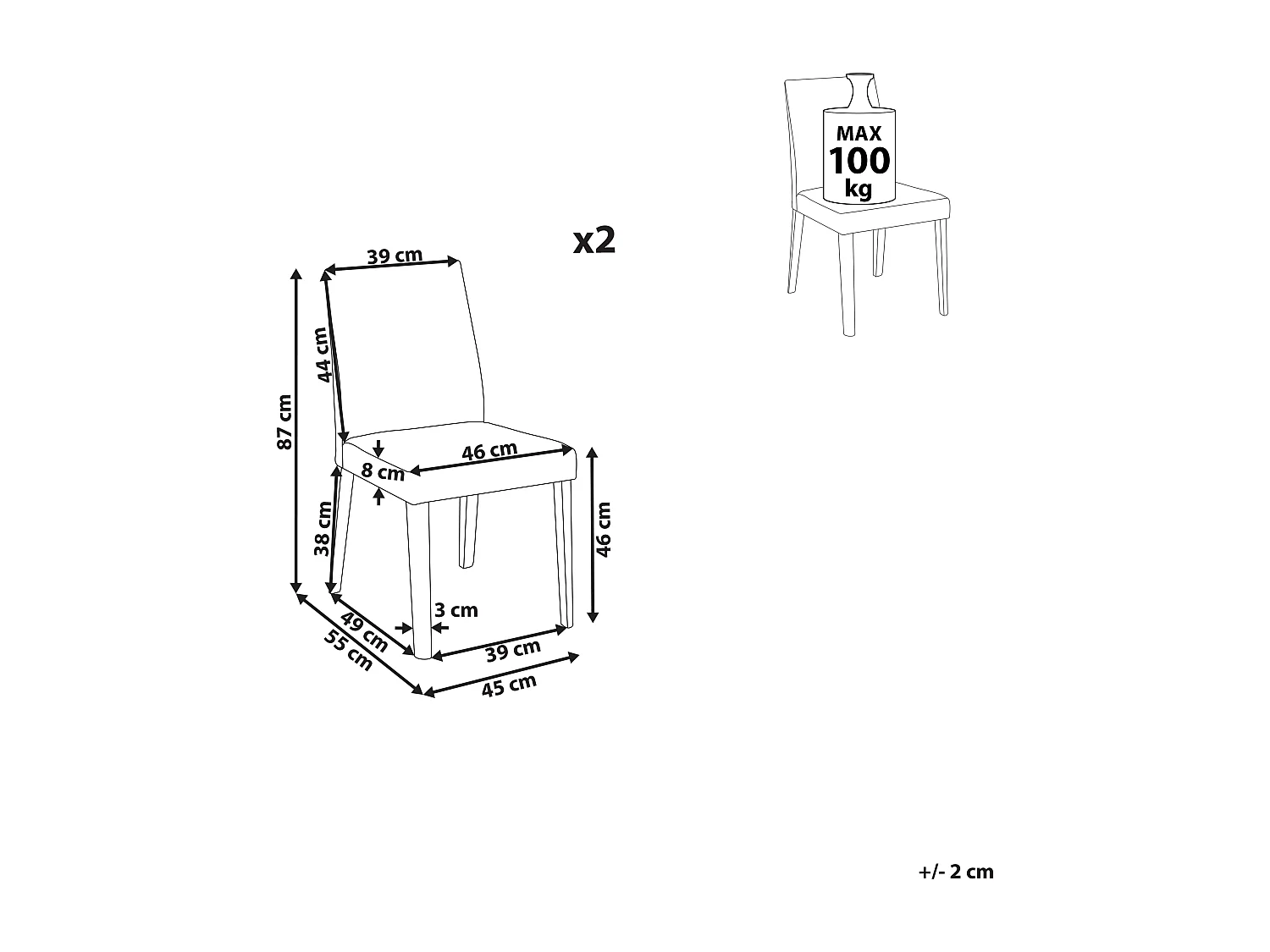 Set van 2 eetkamerstoelen PHOLA Grijs