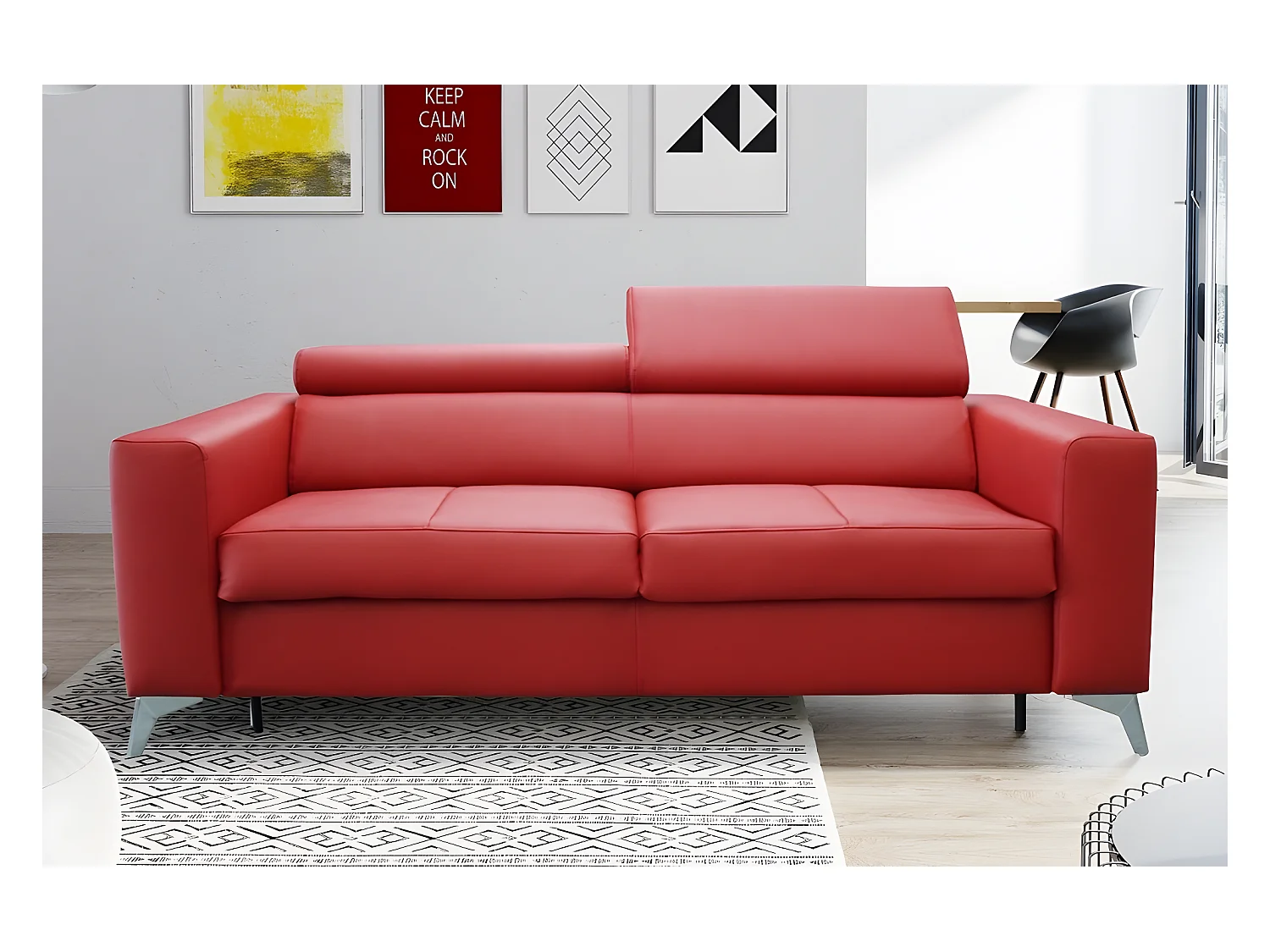 Canapé 3 places convertible en cuir italien de luxe MOVIDA, rouge foncé