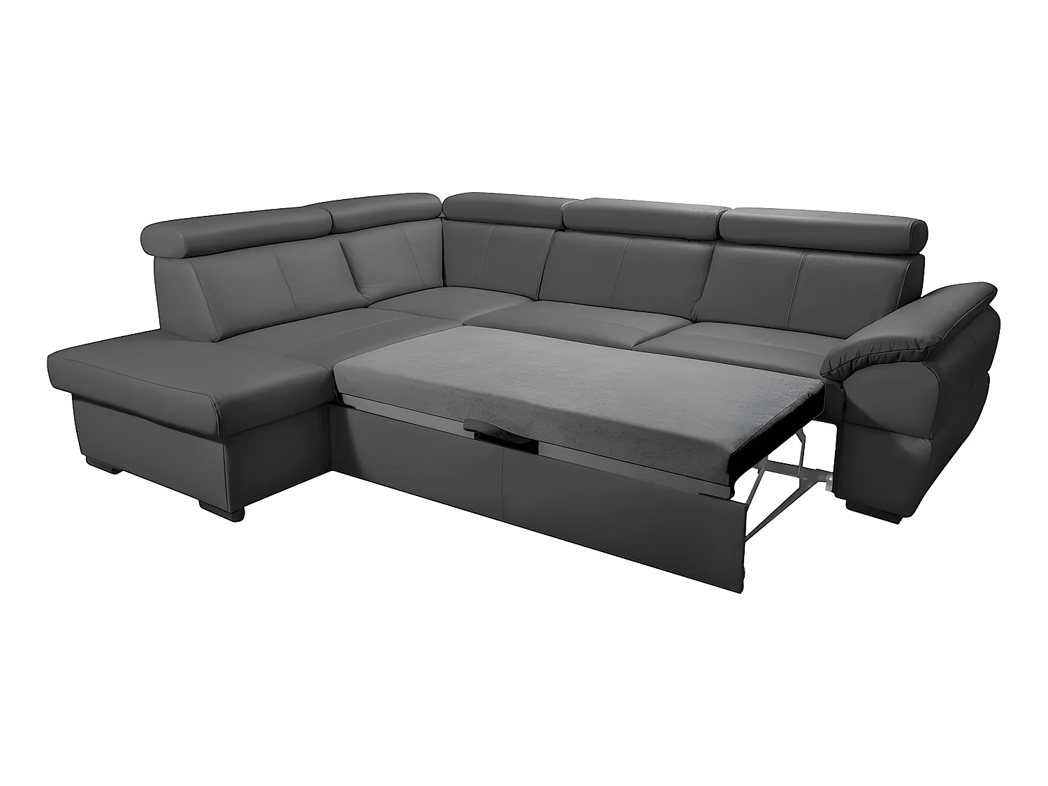 Canapé d'angle convertible en cuir italien de luxe 5/6 places TONY, avec coffre, gris foncé, angle gauche