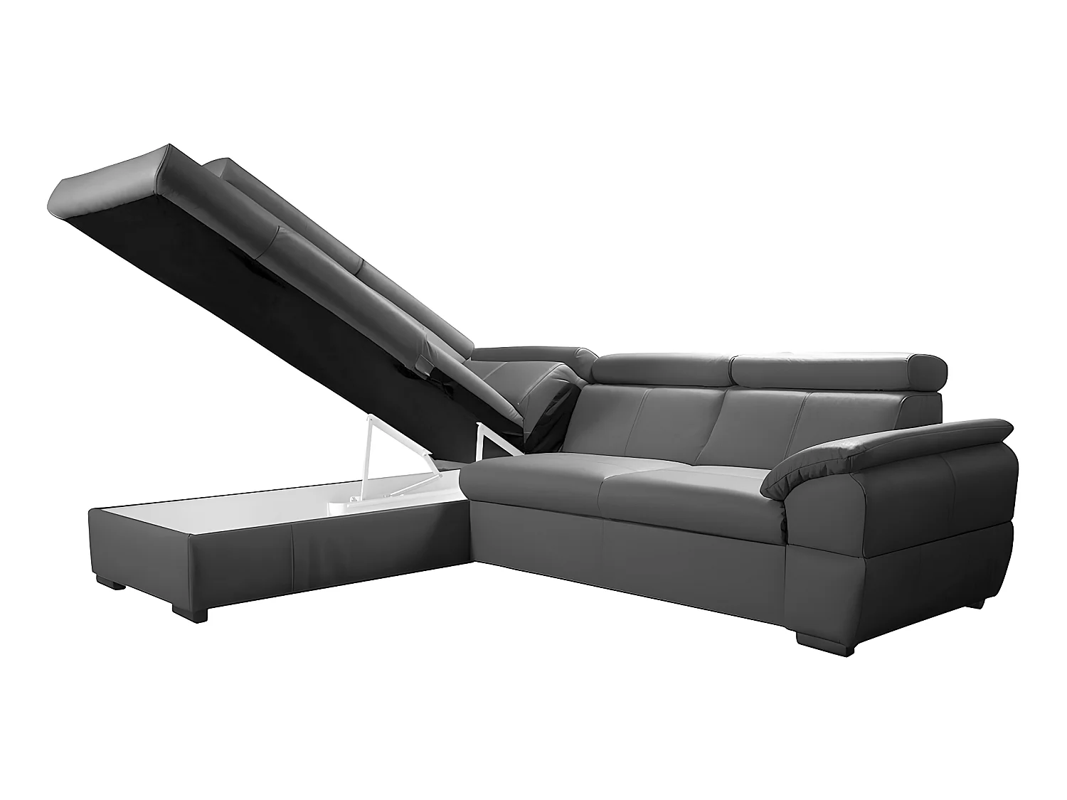 Canapé d'angle convertible en cuir italien de luxe 5/6 places TONY, avec coffre, gris foncé, angle gauche