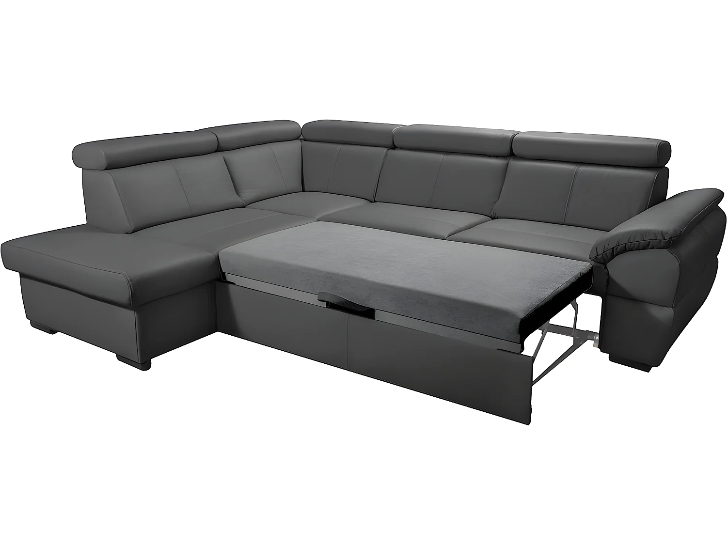 Hoekbank van luxe Italiaans leer, 5/6 zitplaatsen met opbergruimte, donkergrijs