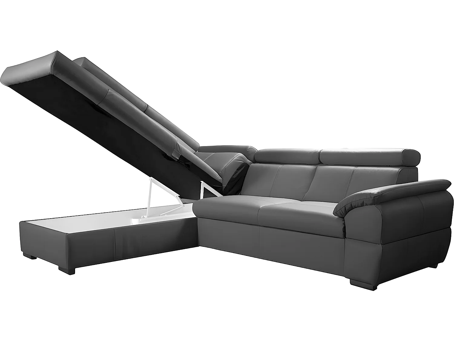 Hoekbank van luxe Italiaans leer, 5/6 zitplaatsen met opbergruimte, donkergrijs