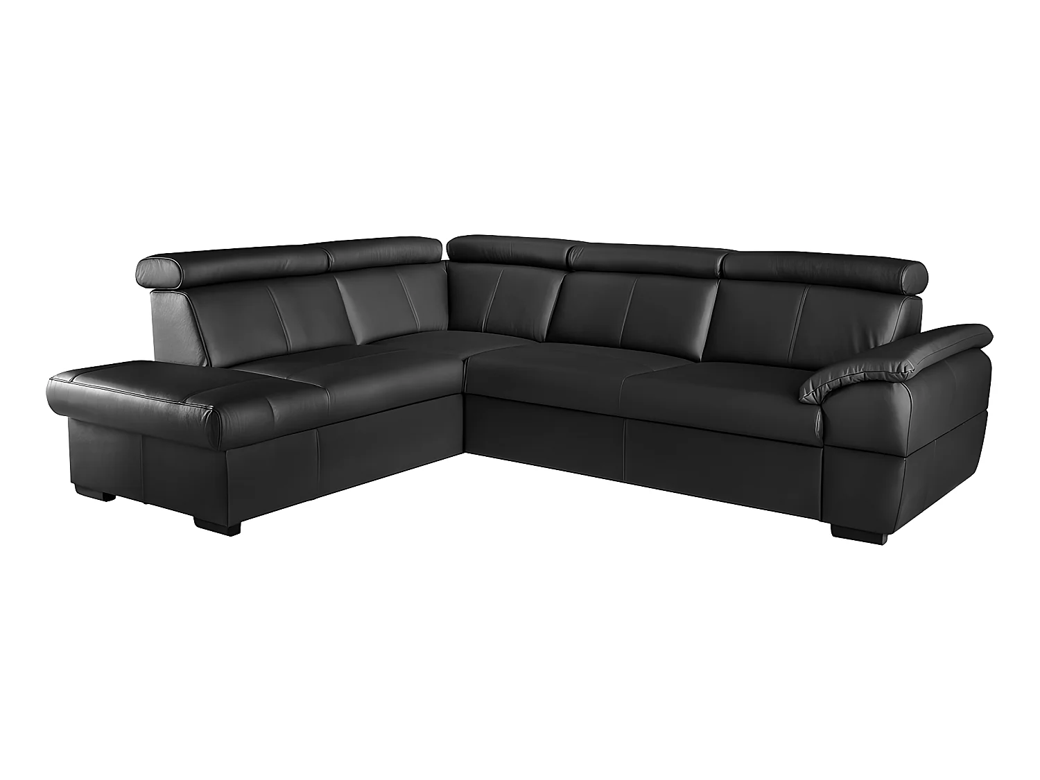 Canapé d'angle convertible en cuir italien de luxe 5/6 places TONY, avec coffre, noir, angle gauche