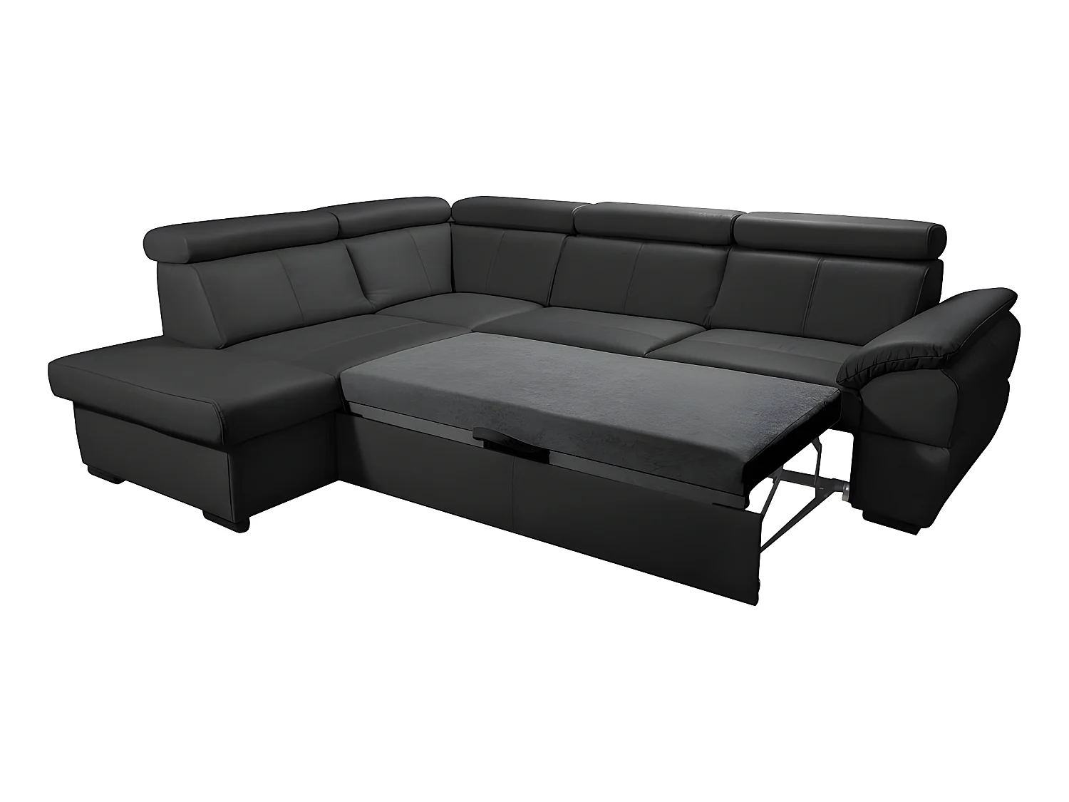 Canapé d'angle convertible en cuir italien de luxe 5/6 places TONY, avec coffre, noir, angle gauche