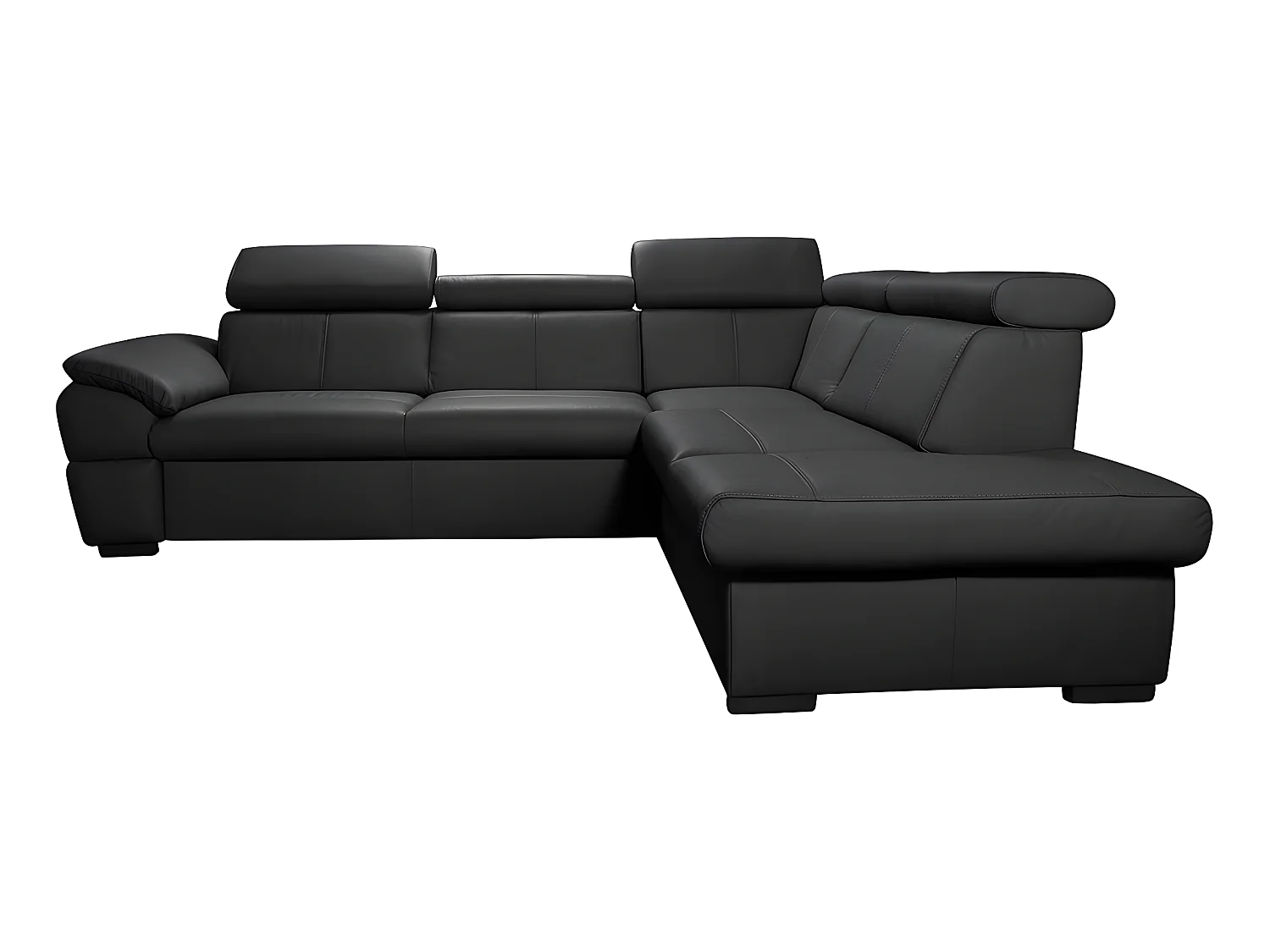 Canapé d'angle convertible en cuir italien de luxe 5/6 places TONY, avec coffre, noir, angle droit