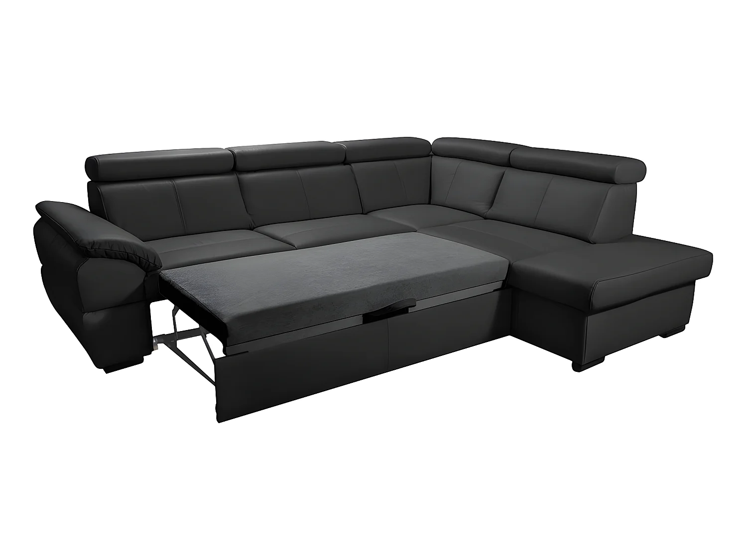 Canapé d'angle convertible en cuir italien de luxe 5/6 places TONY, avec coffre, noir, angle droit