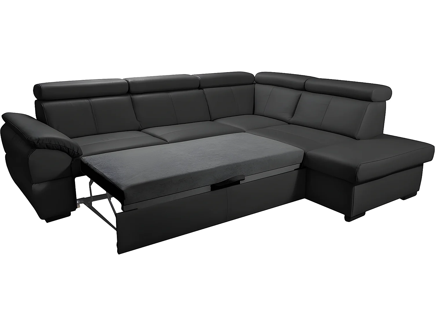 Hoekslaapbank TONY van luxe Italiaans leer met opbergruimte, zwart, rechterhoek