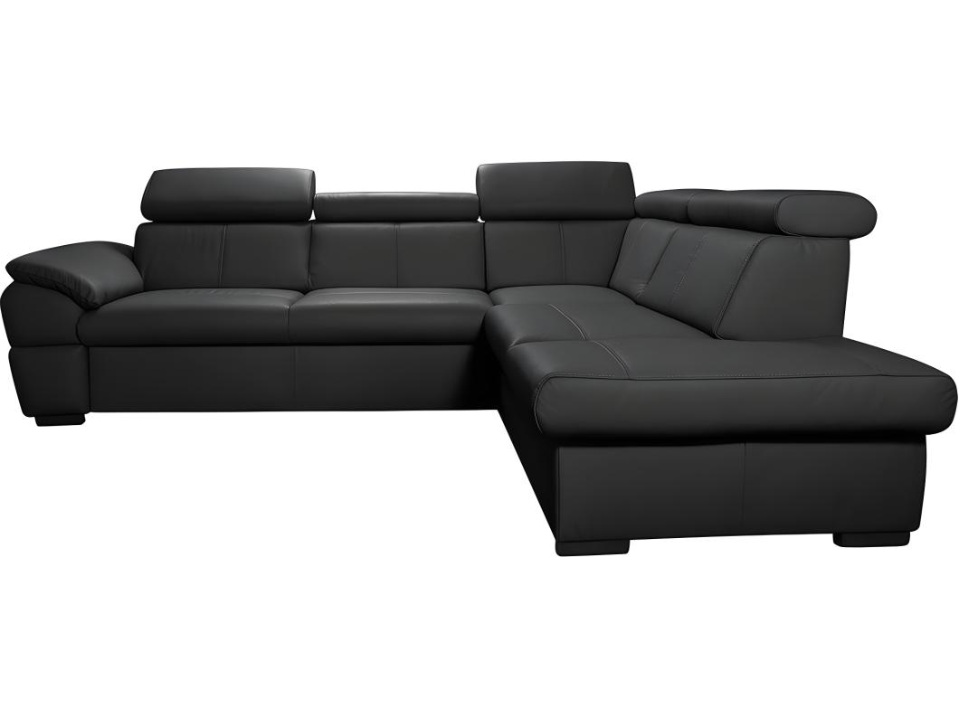Canapé d'angle convertible en cuir italien de luxe 5/6 places TONY, avec coffre, noir, angle droit