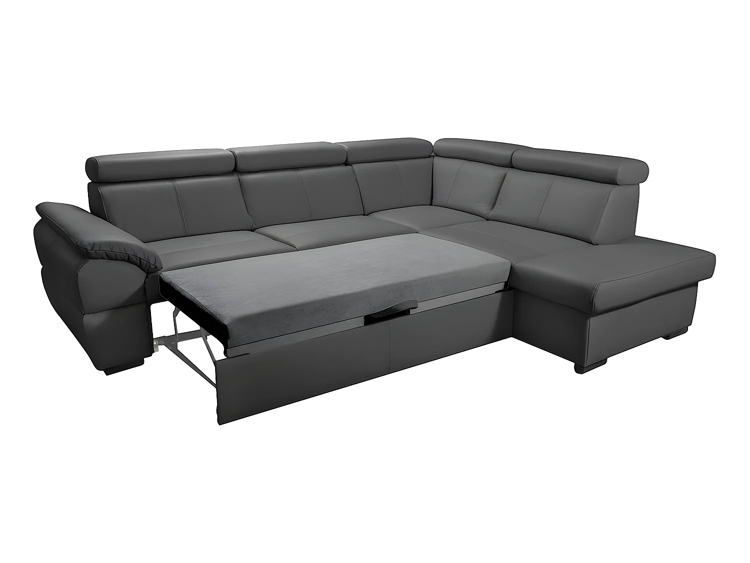 Canapé d'angle convertible en cuir italien de luxe 5/6 places TONY, avec coffre, gris foncé, angle droit