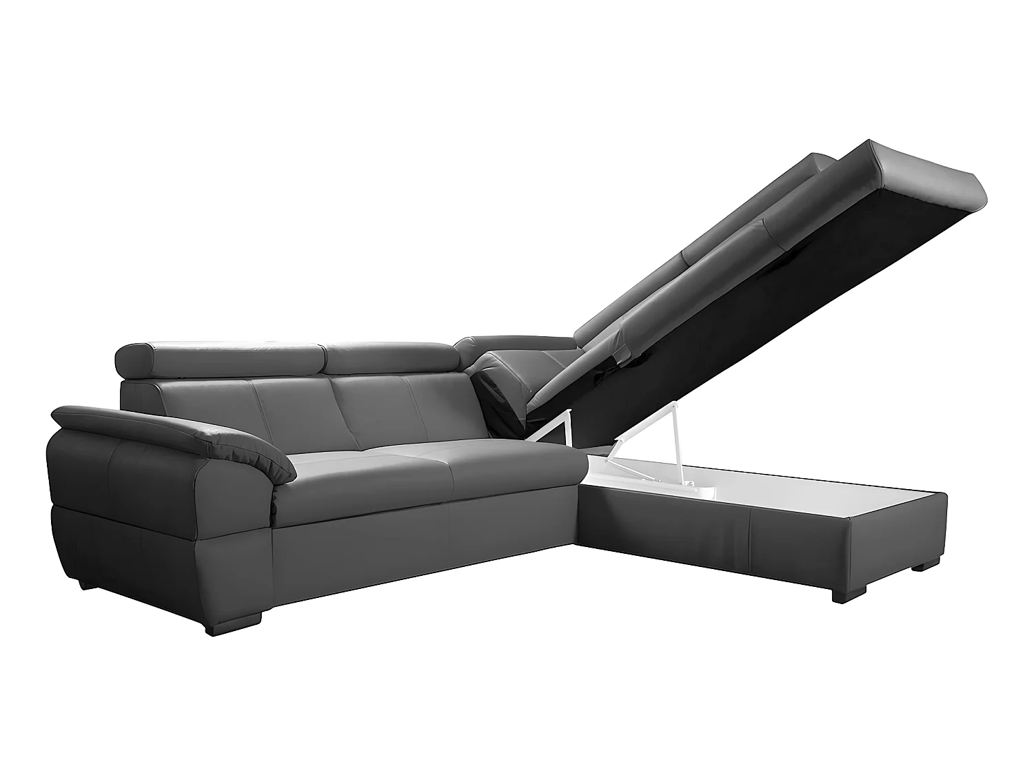 Canapé d'angle convertible en cuir italien de luxe 5/6 places TONY, avec coffre, gris foncé, angle droit