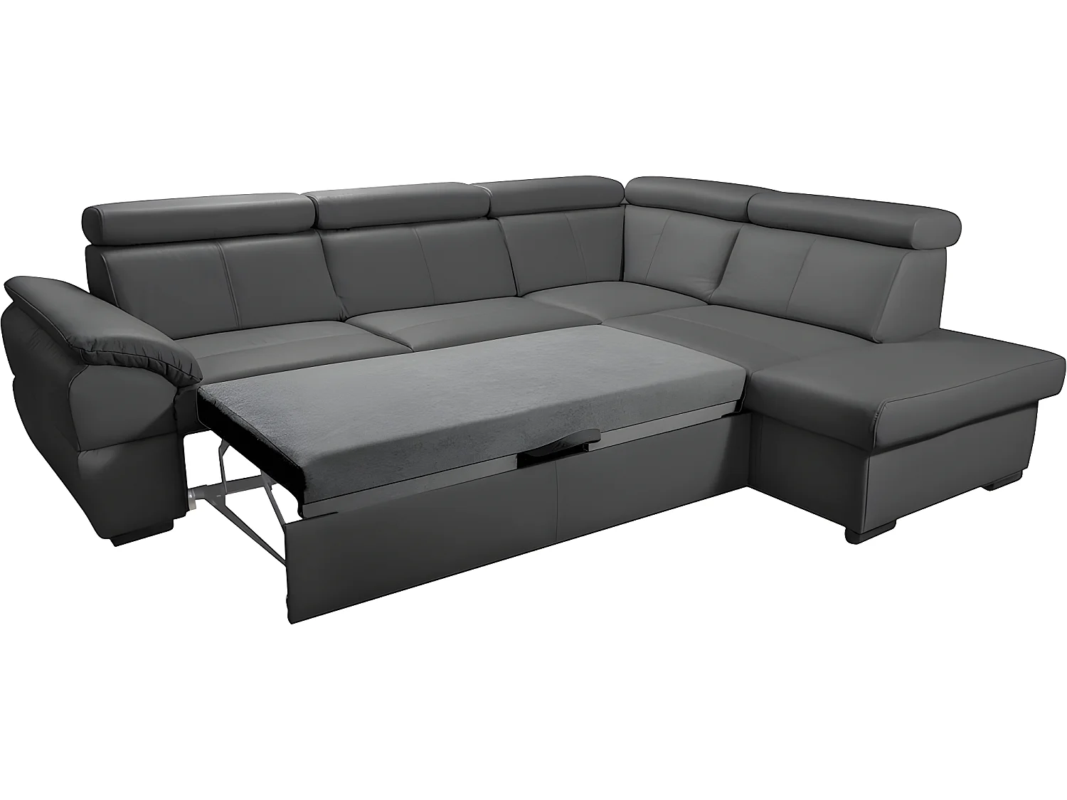 Canapé d'angle convertible en cuir italien de luxe 5/6 places TONY, avec coffre, gris foncé, angle droit