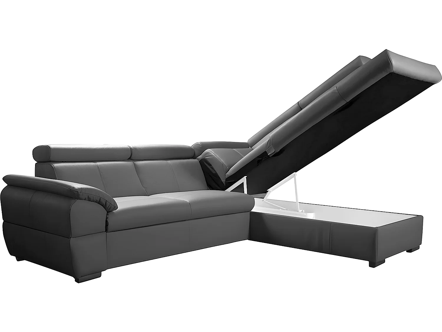 Canapé d'angle convertible en cuir italien de luxe 5/6 places TONY, avec coffre, gris foncé, angle droit