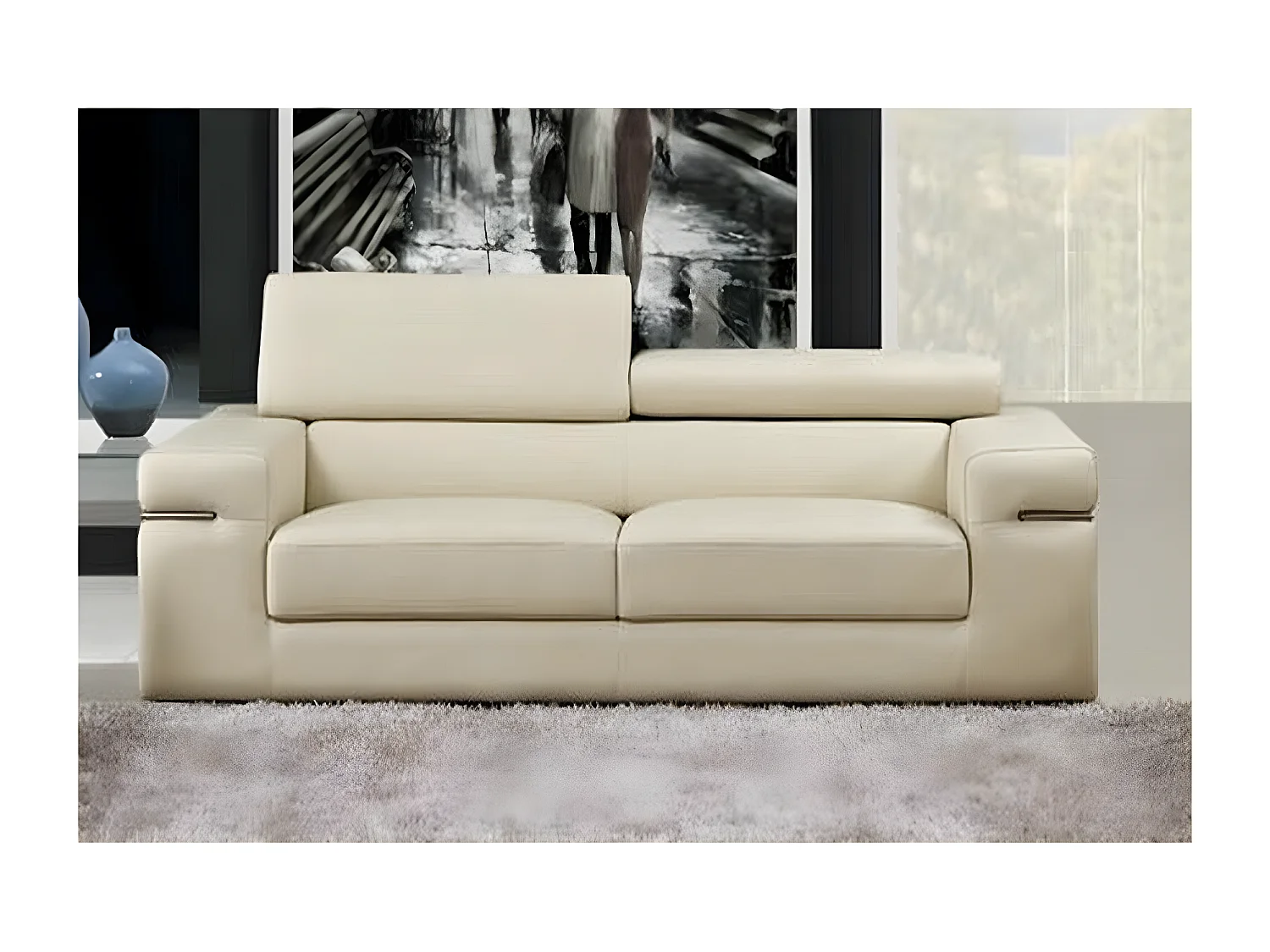 Canapé 2 places en cuir de qualité écru, ALONSO