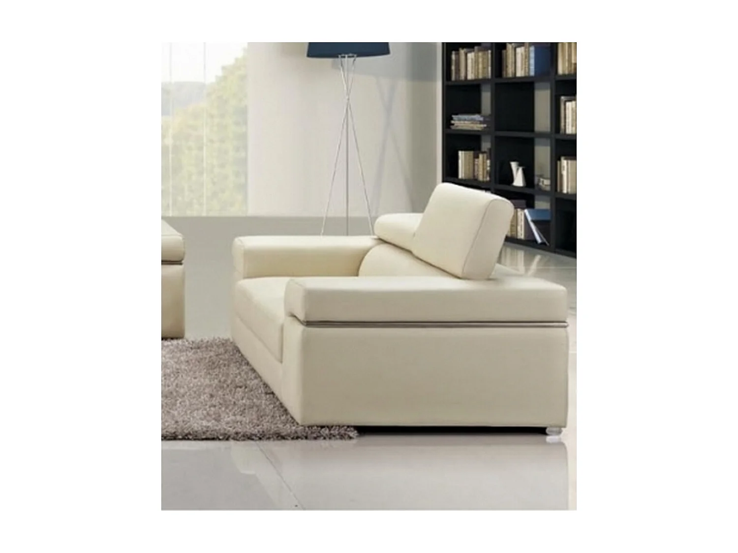 Canapé 2 places en cuir de qualité écru, ALONSO