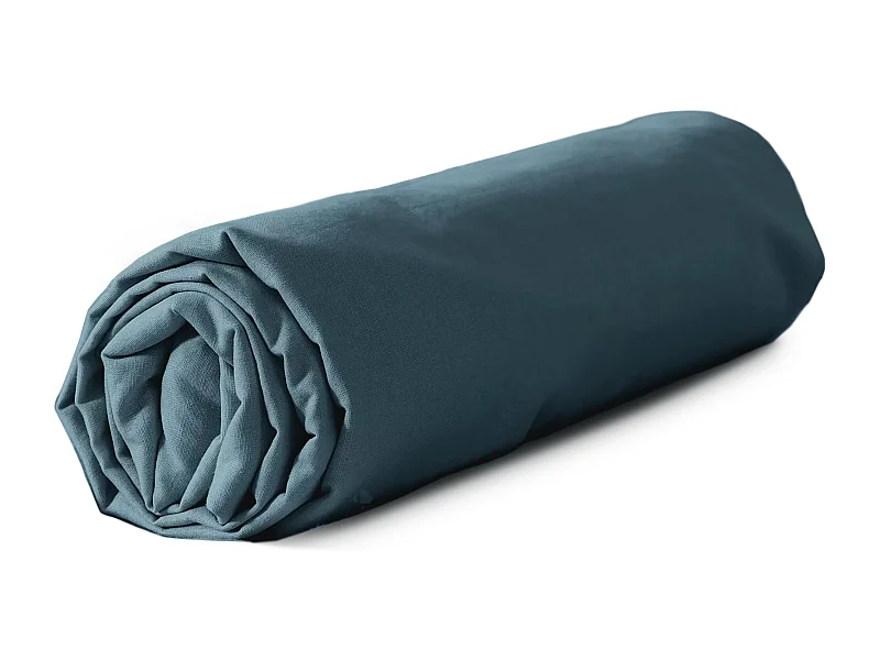 Drap housse 160x200 cm coton lavé LINO bleu marine
