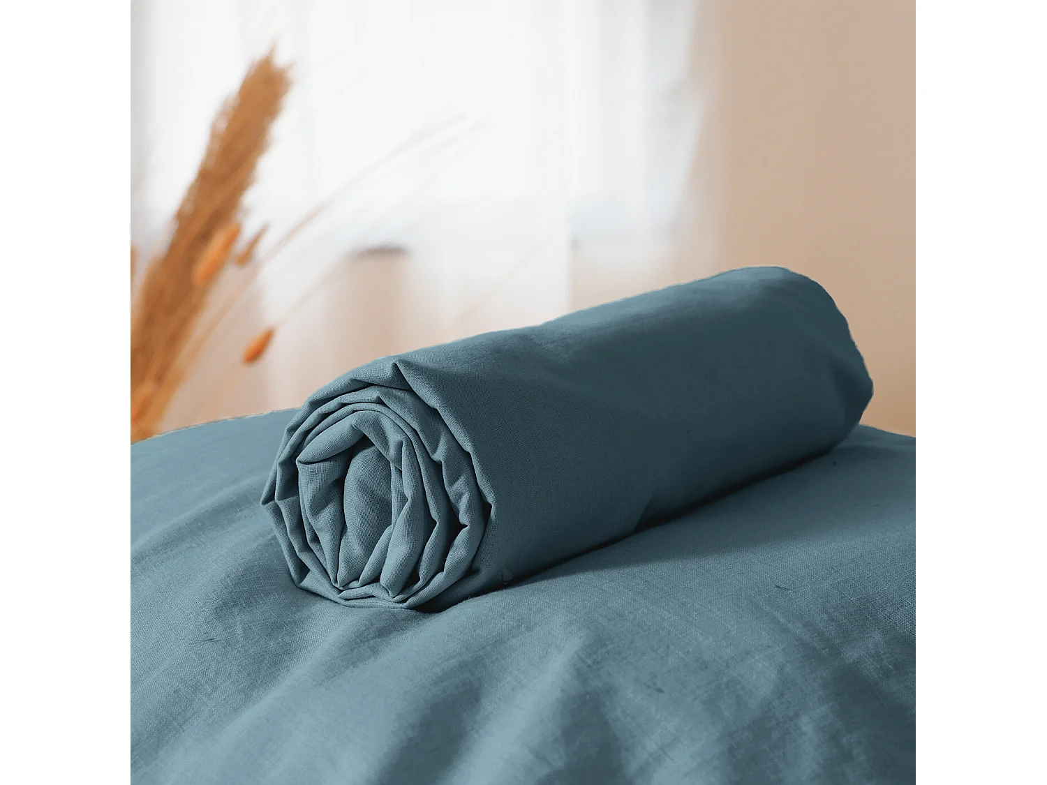 Drap housse 160x200 cm coton lavé LINO bleu marine