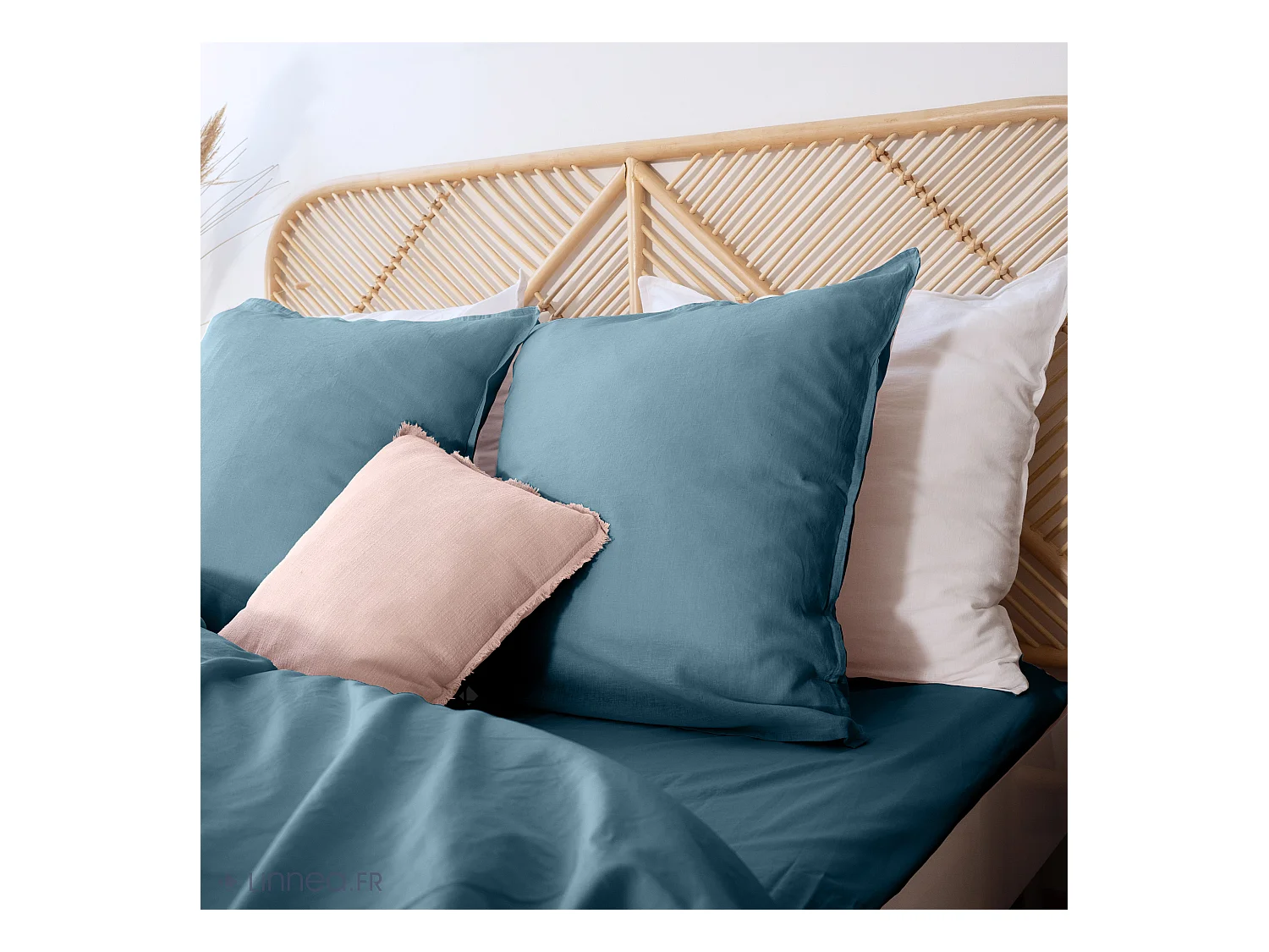 Drap housse 140x190 cm coton lavé LINO bleu marine