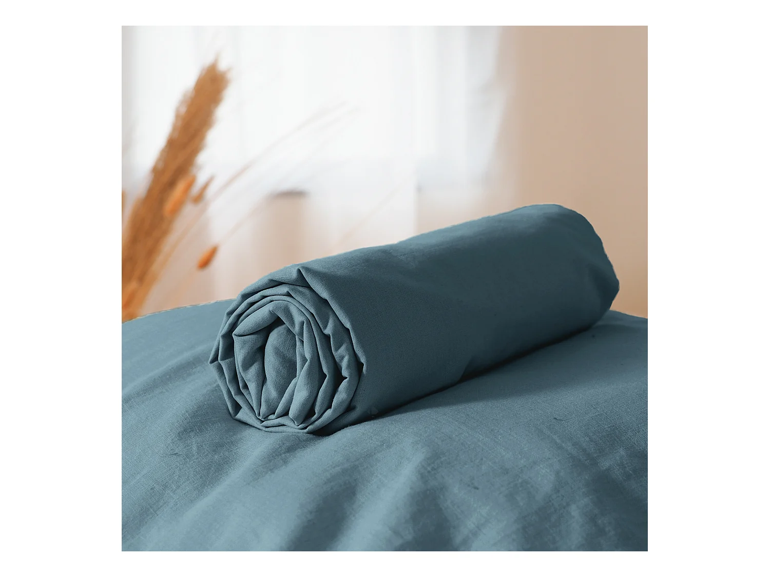 Drap housse 140x190 cm coton lavé LINO bleu marine