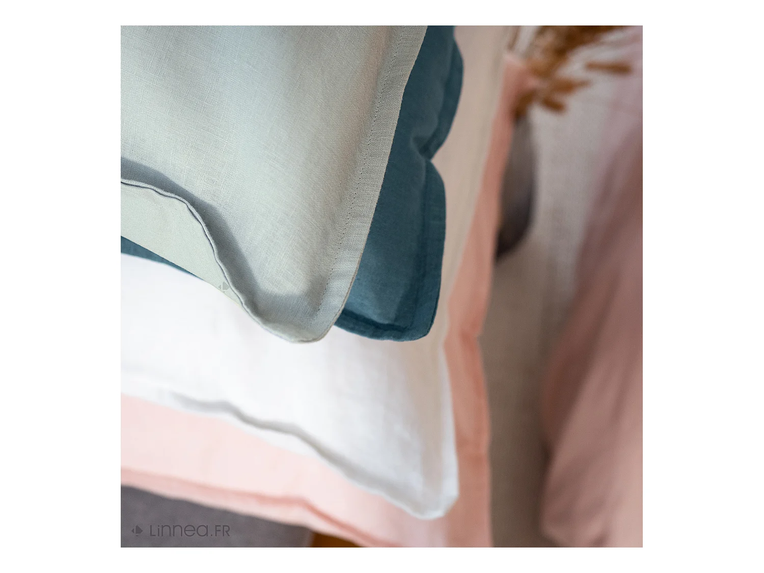 Drap housse 140x190 cm coton lavé LINO bleu marine