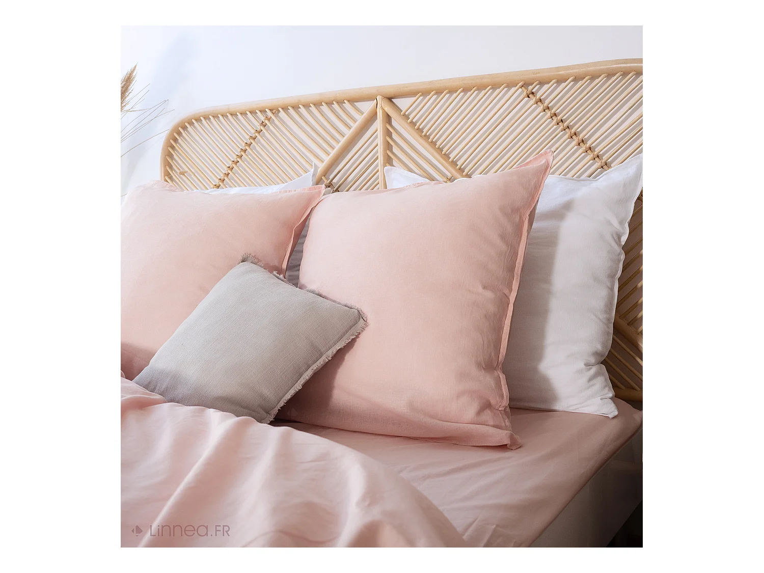 Drap housse 160x200 cm coton lavé LINO rose nude