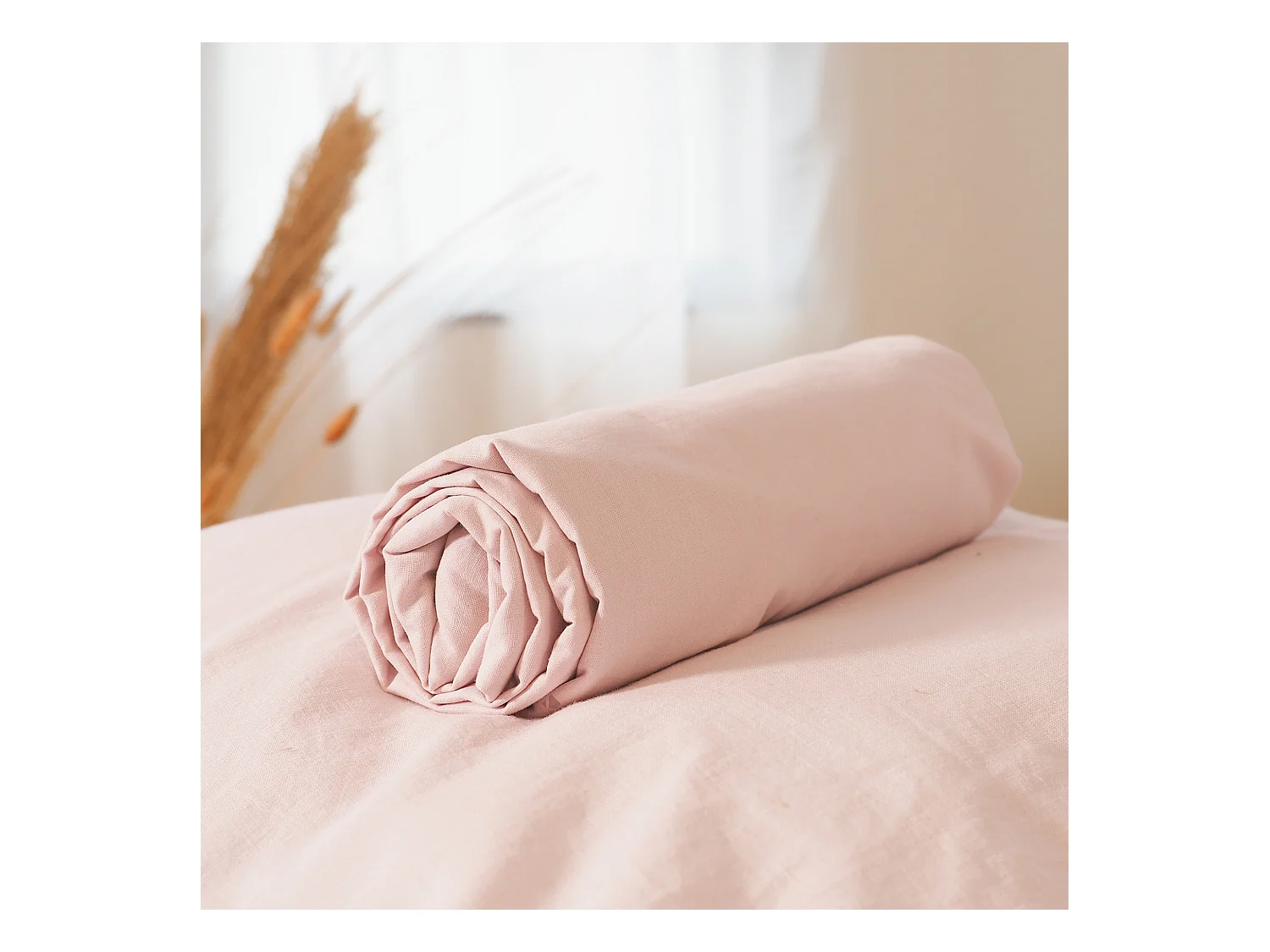 Drap housse 160x200 cm coton lavé LINO rose nude