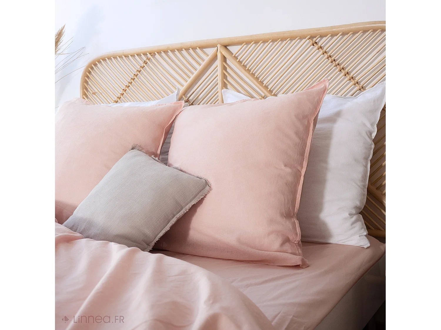 Drap housse 160x200 cm coton lavé LINO rose nude